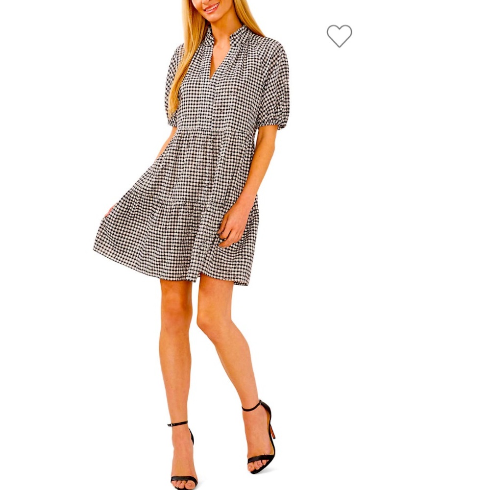 Women's Gingham Printed Split Neck Dress